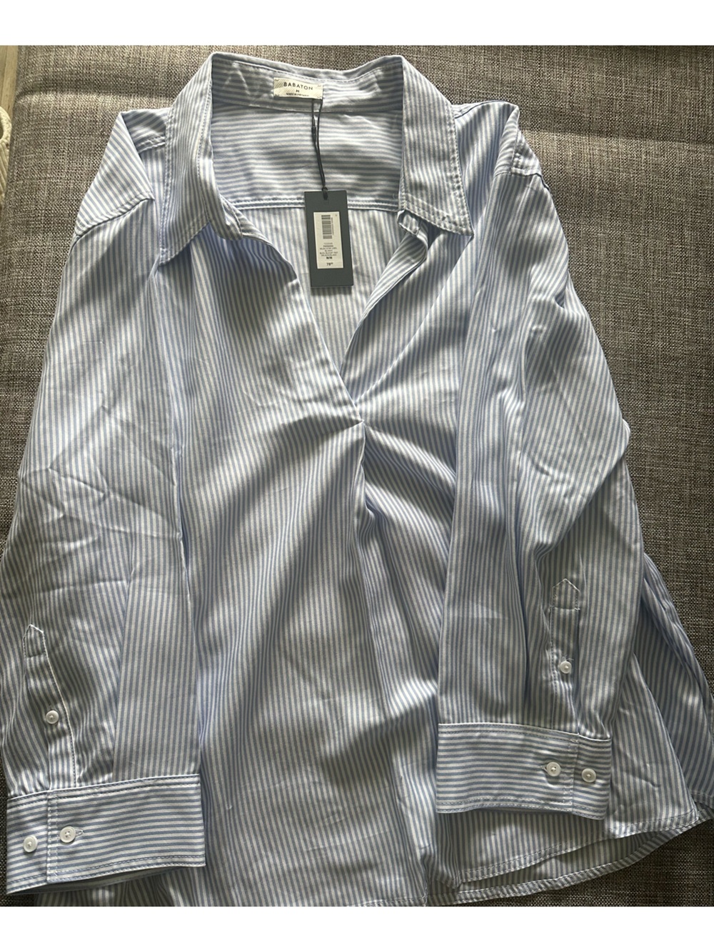 Babaton Light Blue & White Striped Dress Shirt